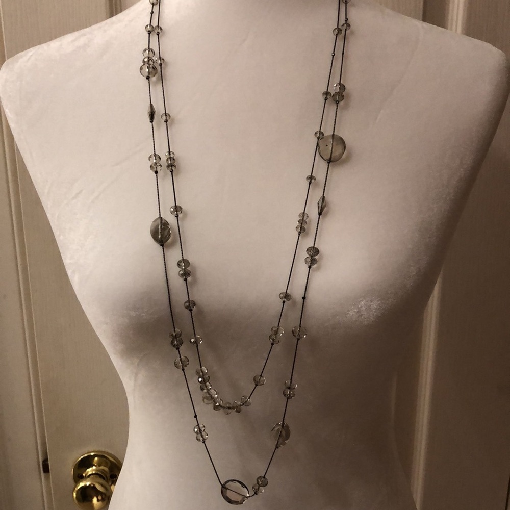 Beaded Layered Two Strand Long Necklace
